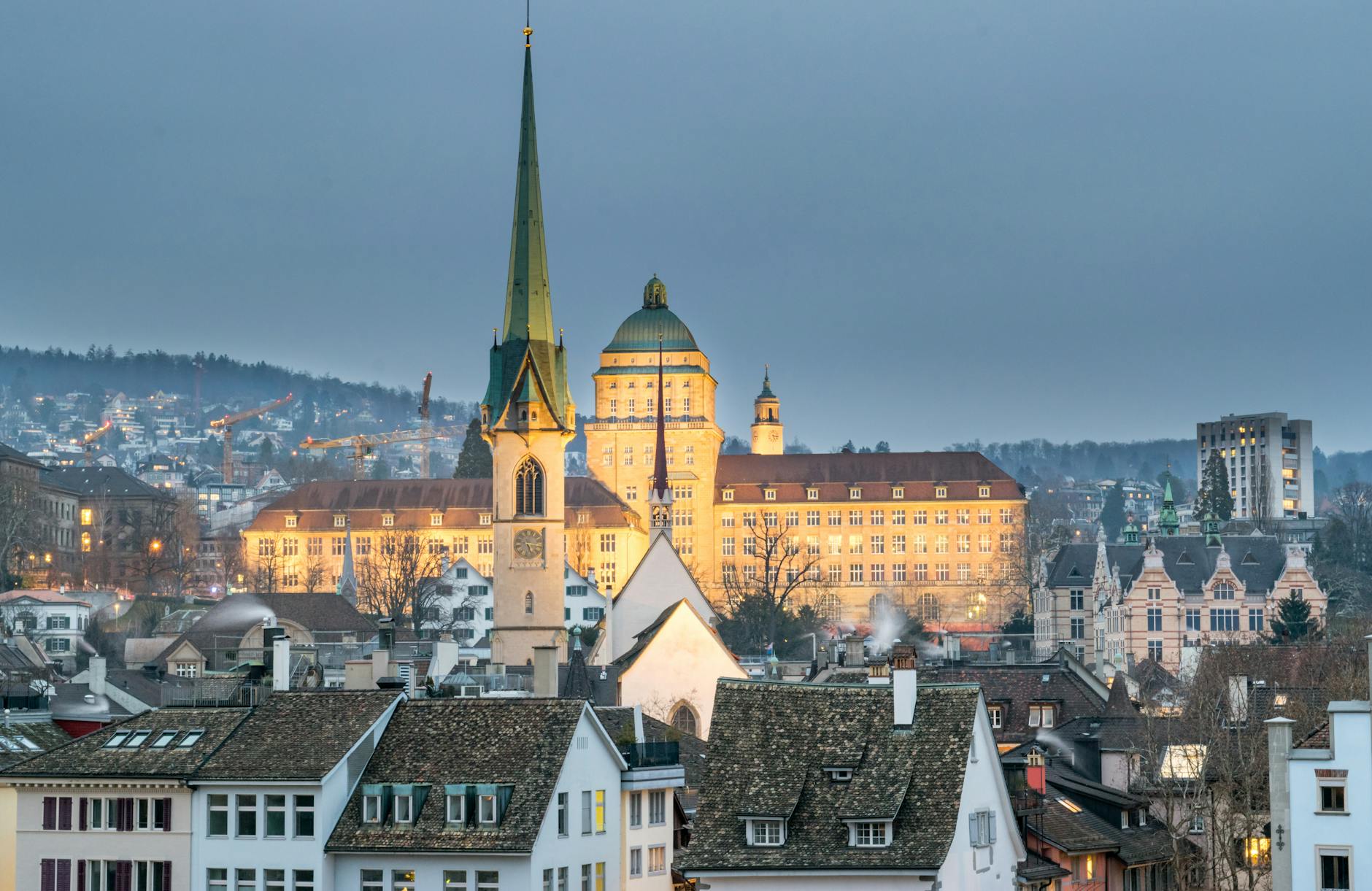 Aerial Zurich context for conference lodging and cost planning.