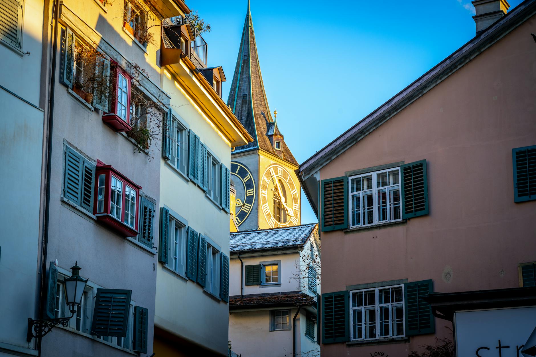Zurich old town clock tower context for walking and transit planning.