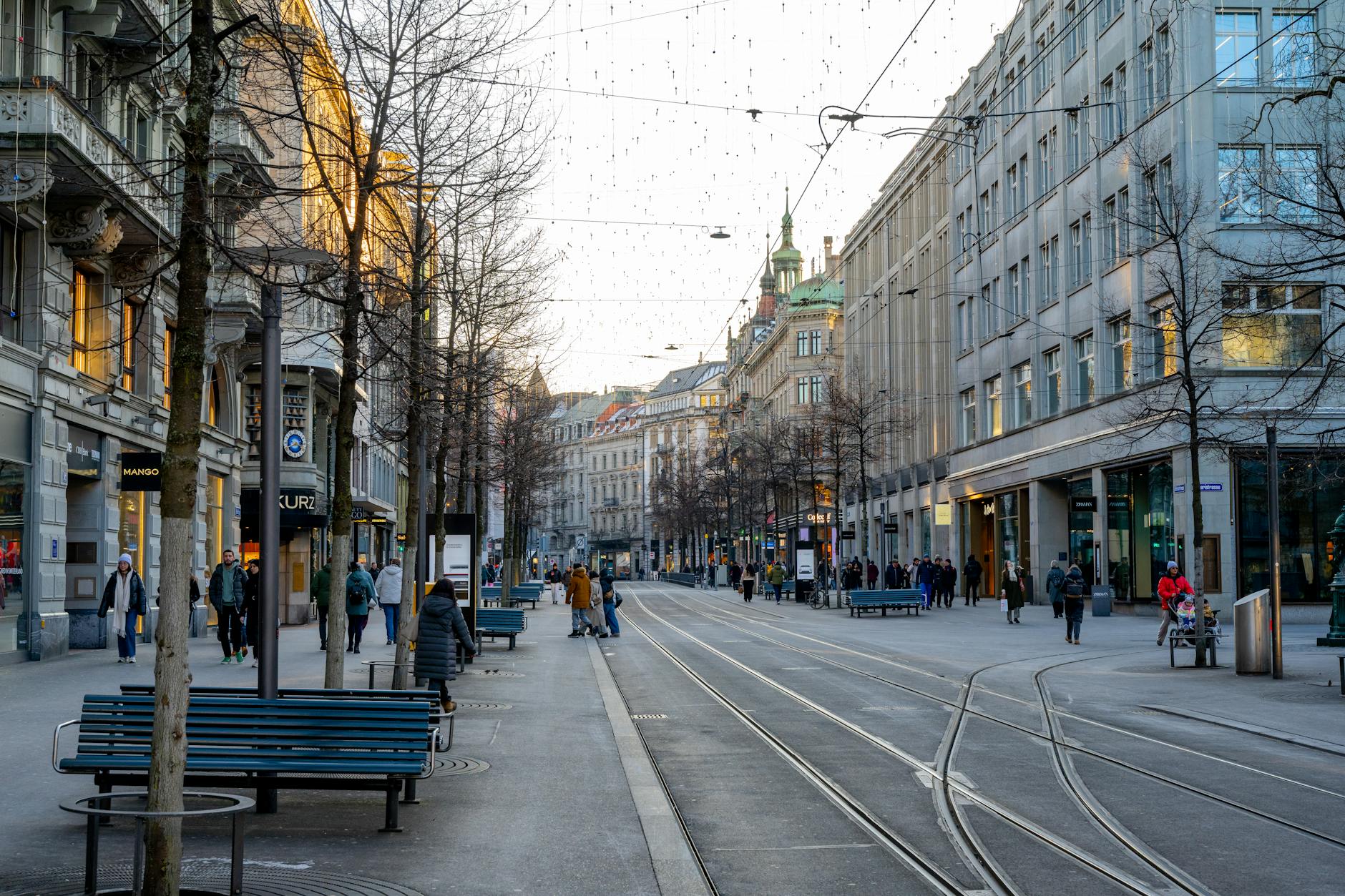 Bahnhofstrasse street context for punctual Zurich business movement.