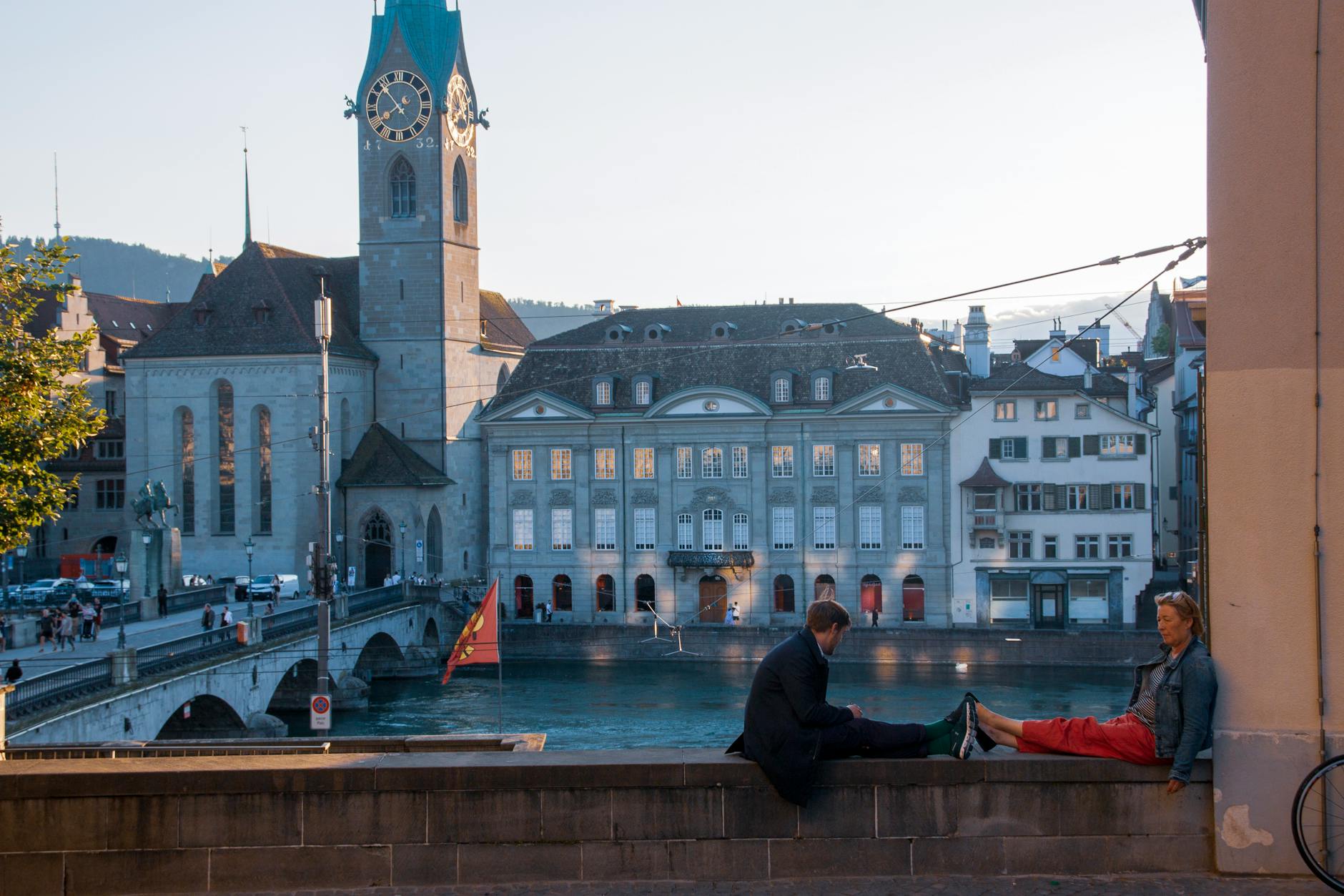 Zurich riverside setting for first-time visitor meal and budget planning.
