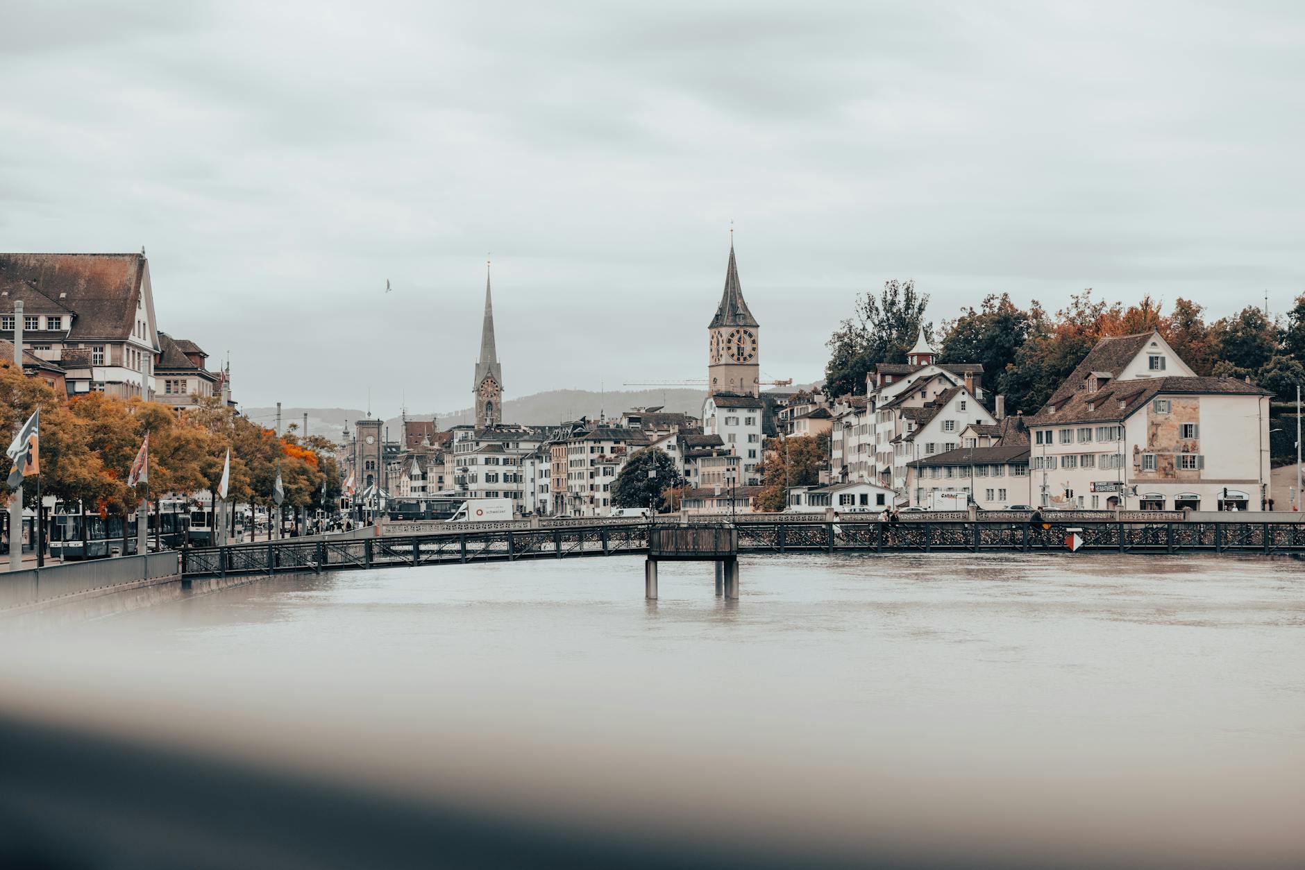 Zurich riverside and bridge context for first-time route planning.