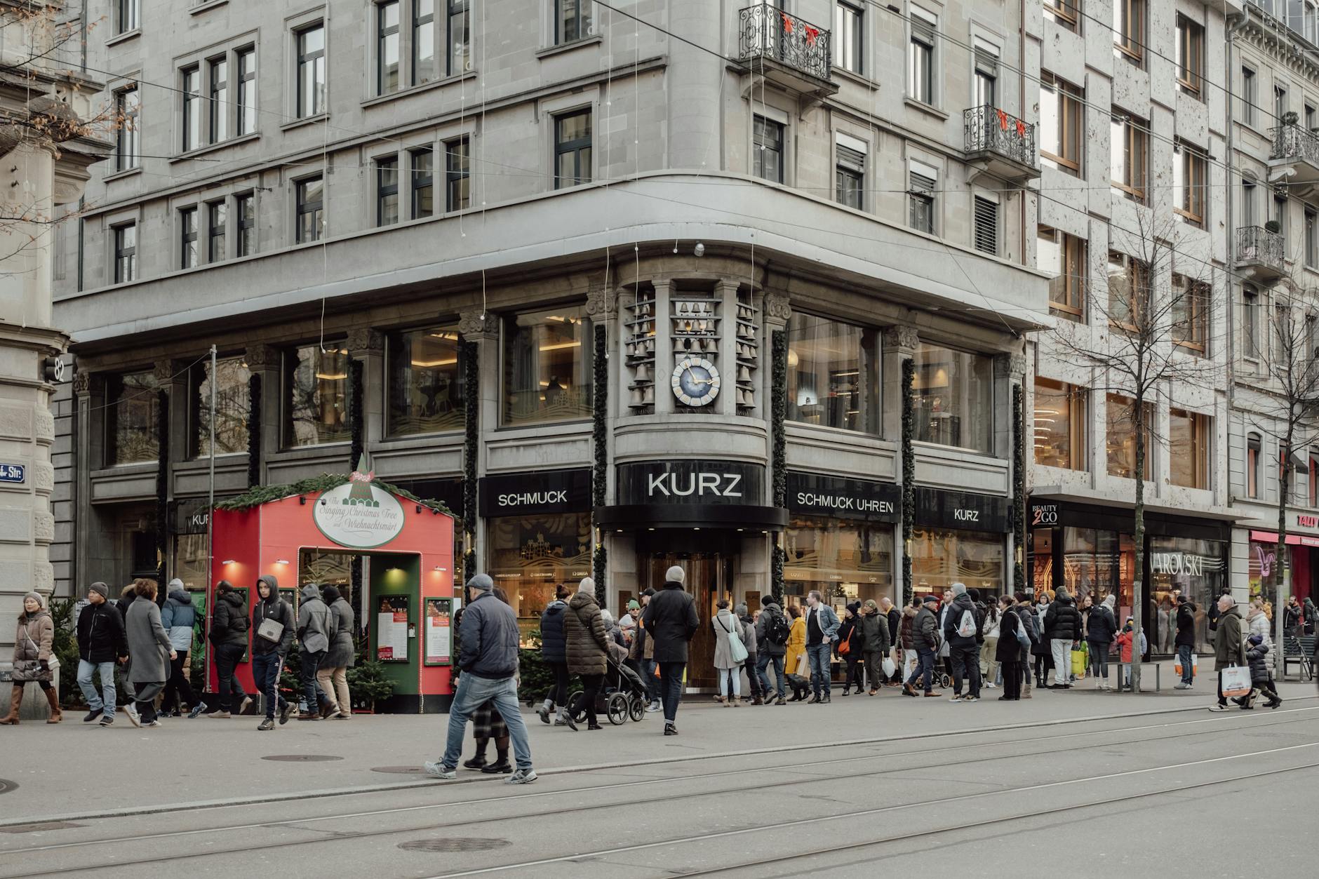 Zurich shopping street context for balancing luxury errands with quiet time.