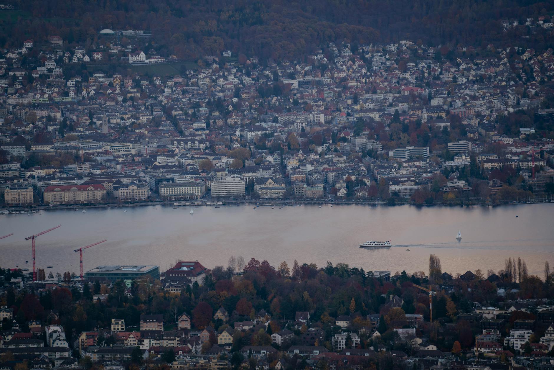 Aerial Lake Zurich and city context for luxury travel report planning.