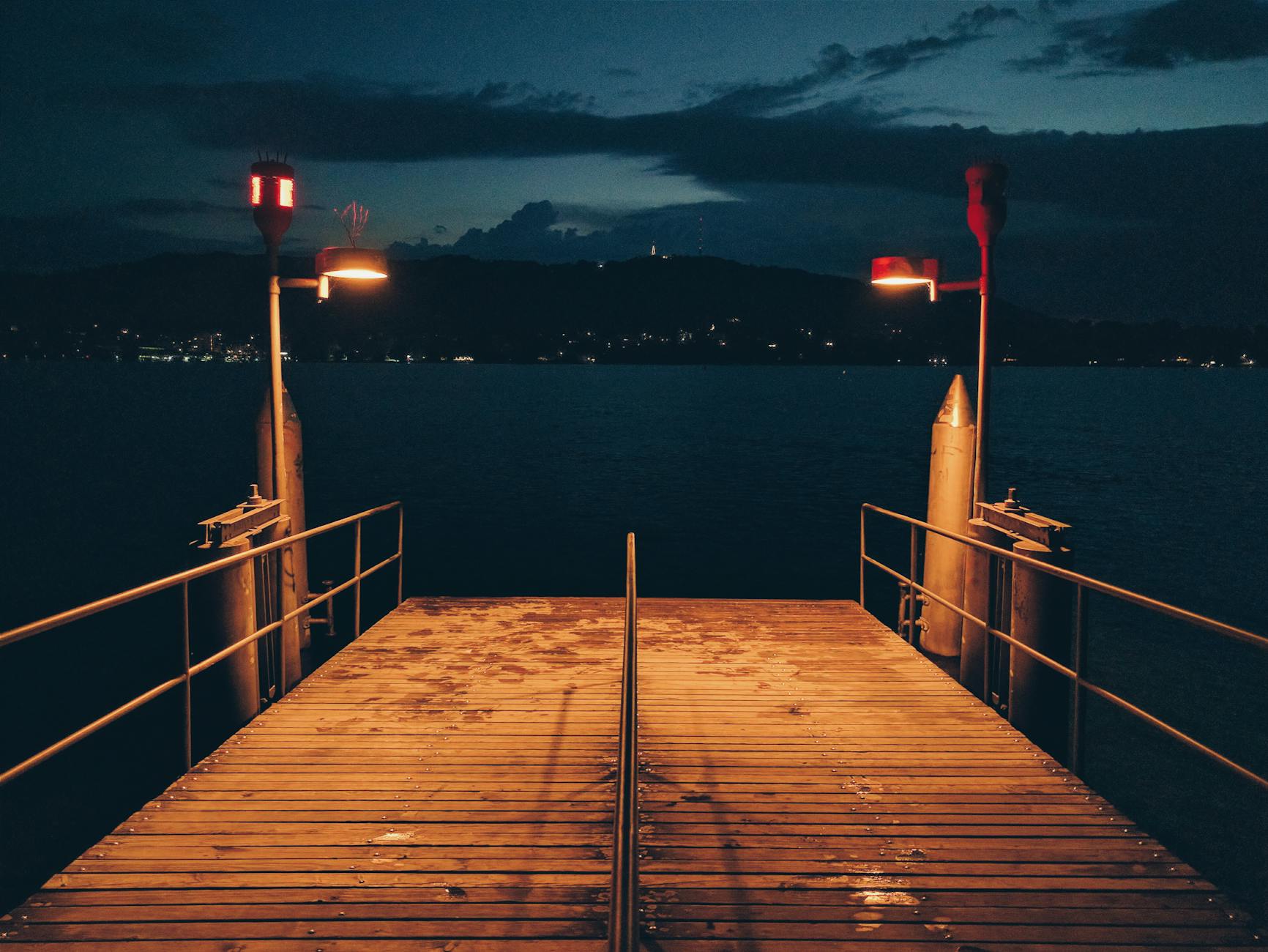 Lake Zurich evening pier context for nightlife pacing and next-morning planning.