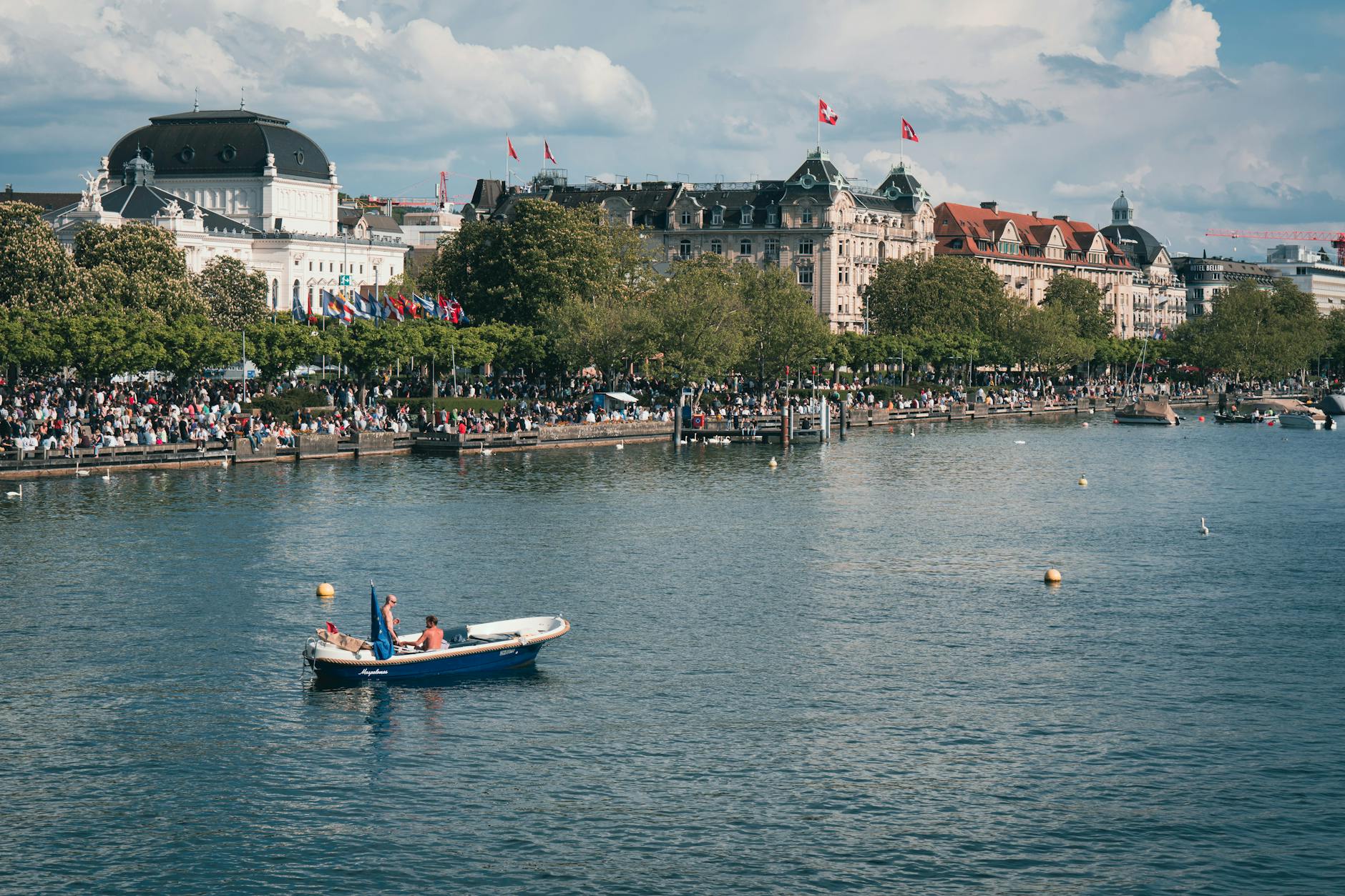 Lake Zurich boat and promenade context for slower travel pacing.