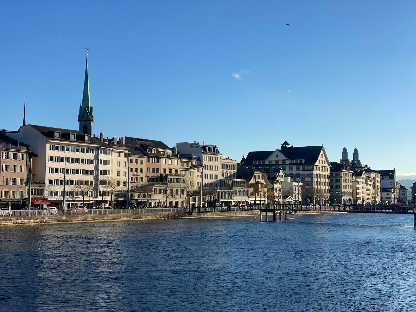 Sunny Zurich riverside context for comfort and medical logistics.