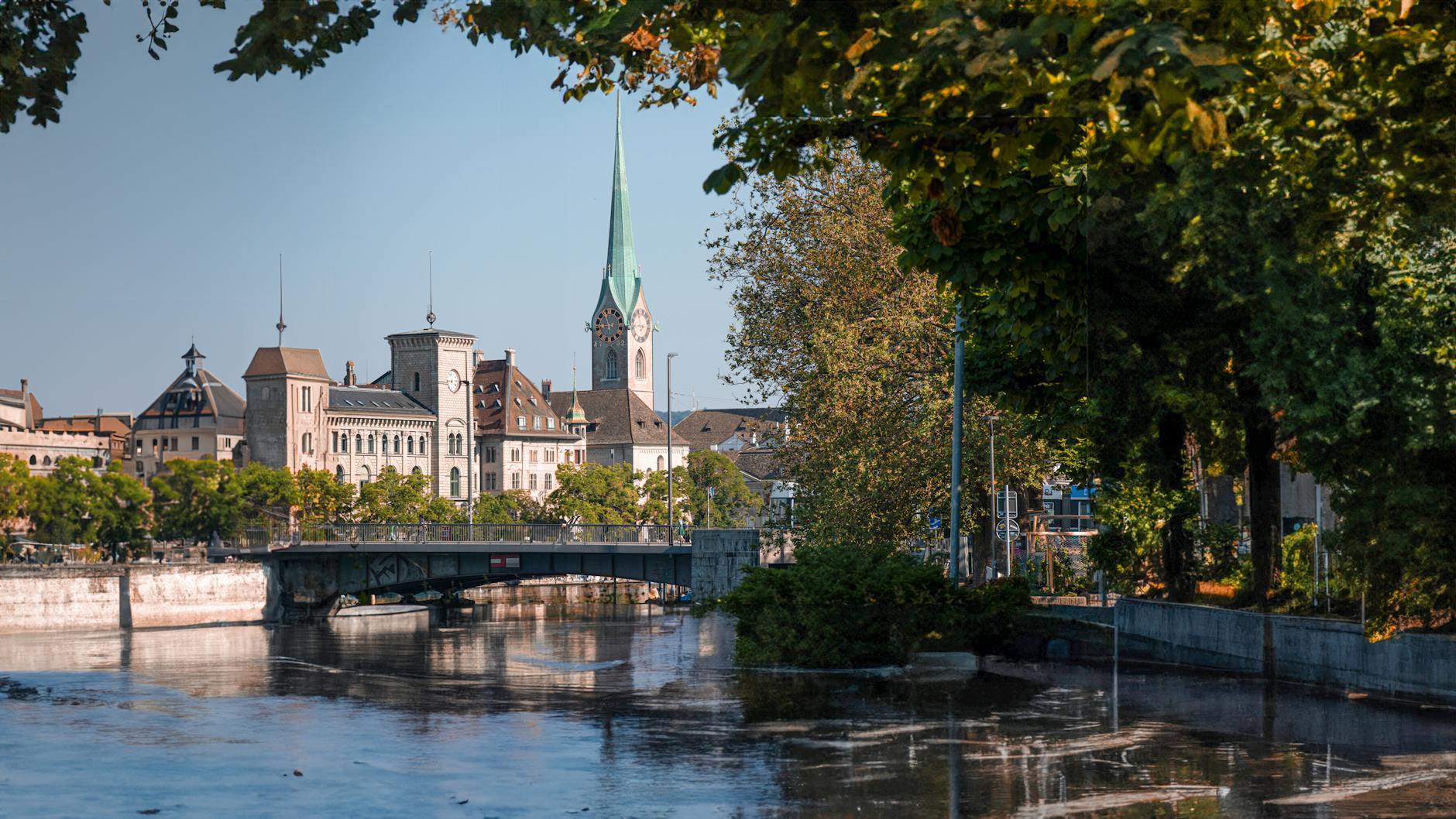 Zurich riverfront context for sales travel report planning.