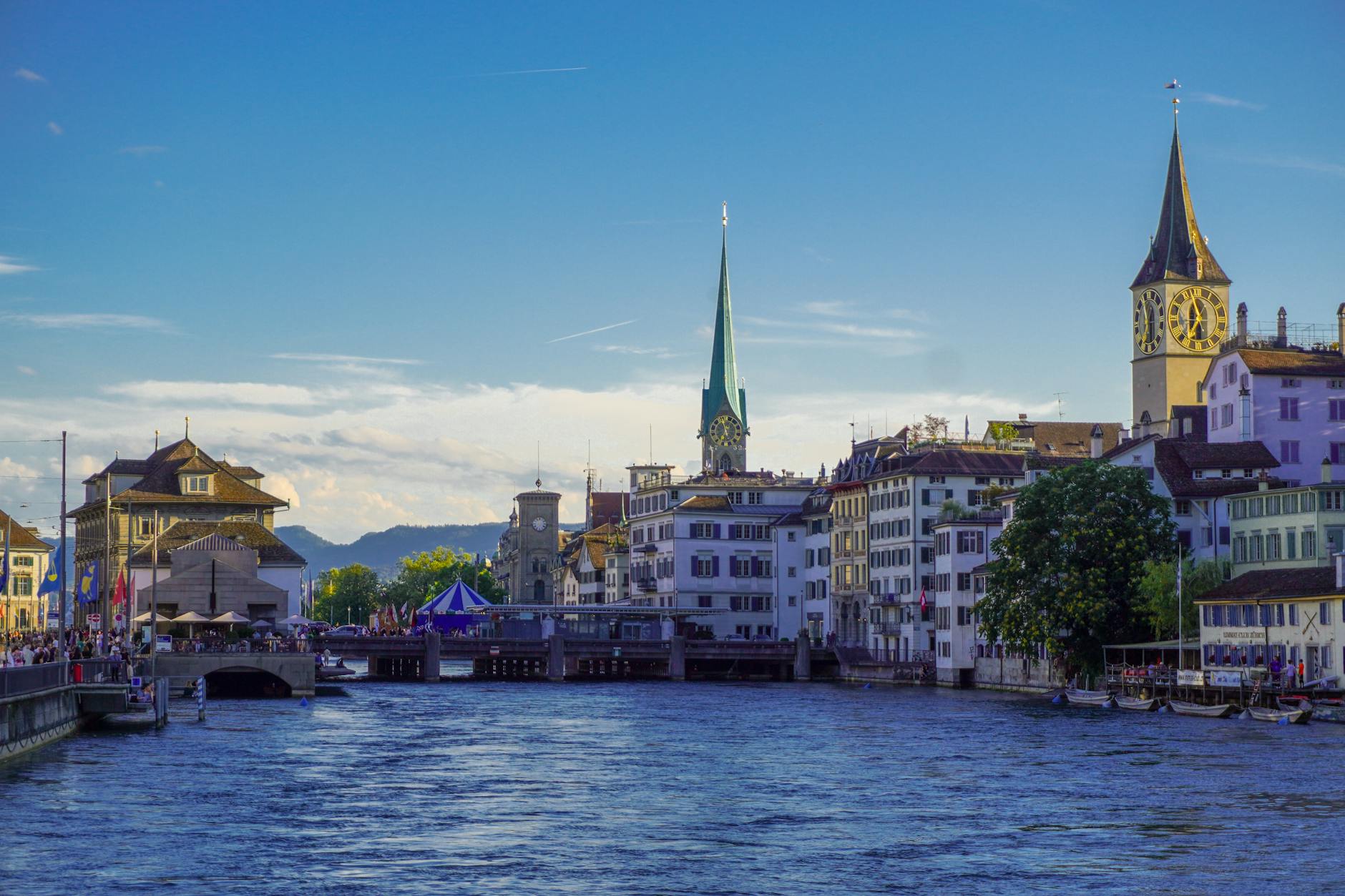 Zurich old town river view context for walking and transit choices.