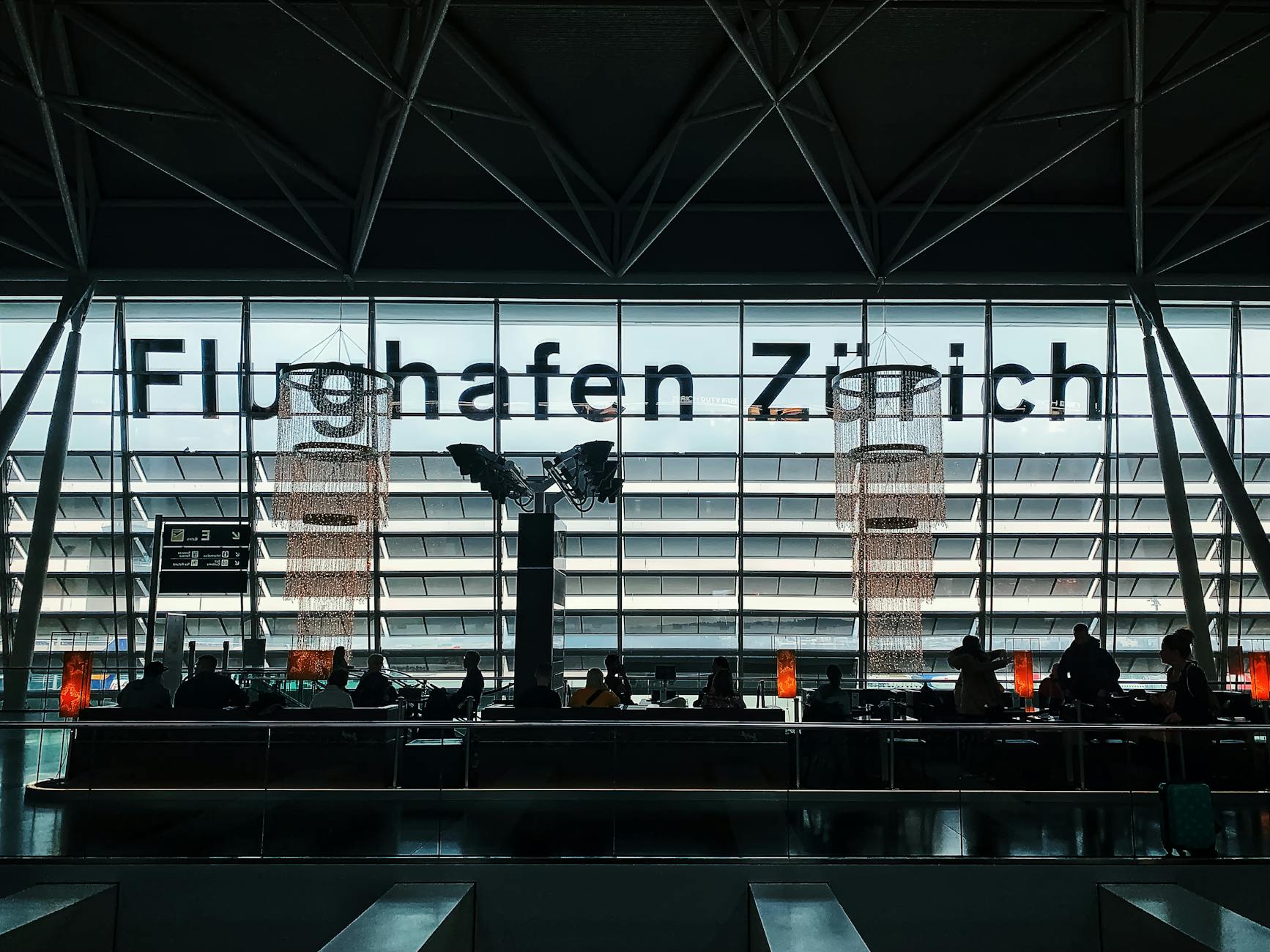 Zurich airport waiting area context for carrying essential trade-show materials.