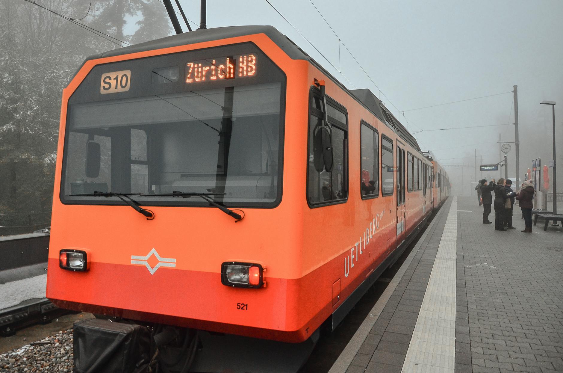 Train at a Zurich railway platform context for transit and stopover planning.