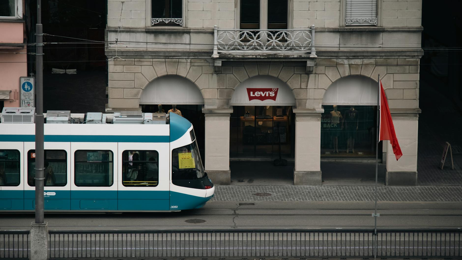 Zurich tram street context for selective old-town access planning.