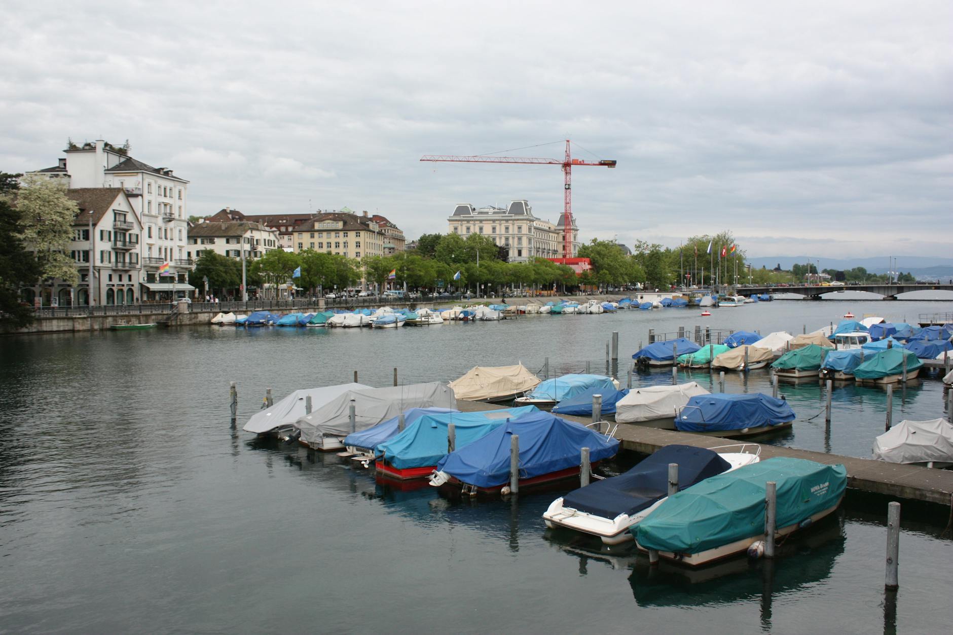 Zurich lakeside boats context for volunteer trip budgeting and rest.