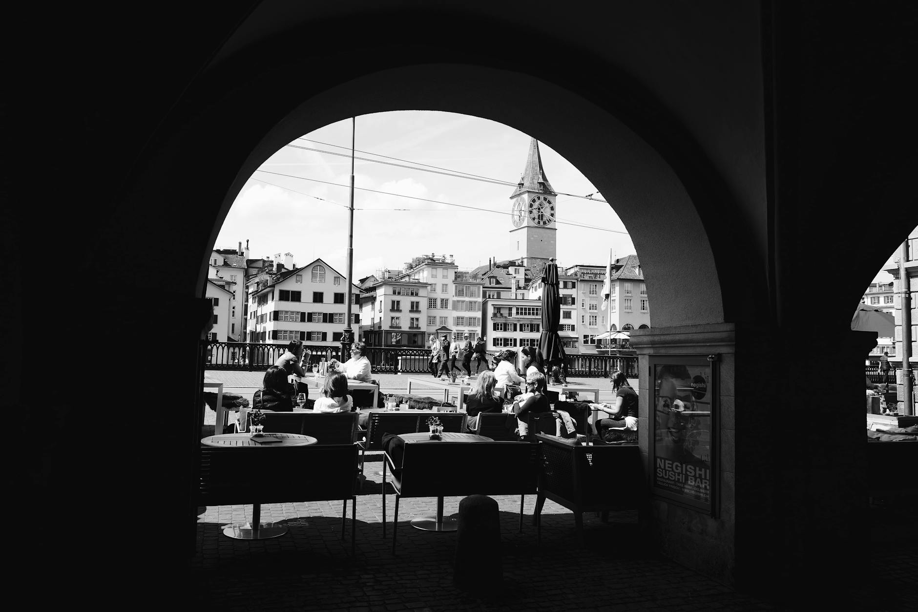 Zurich arched street scene context for civic and community awareness.