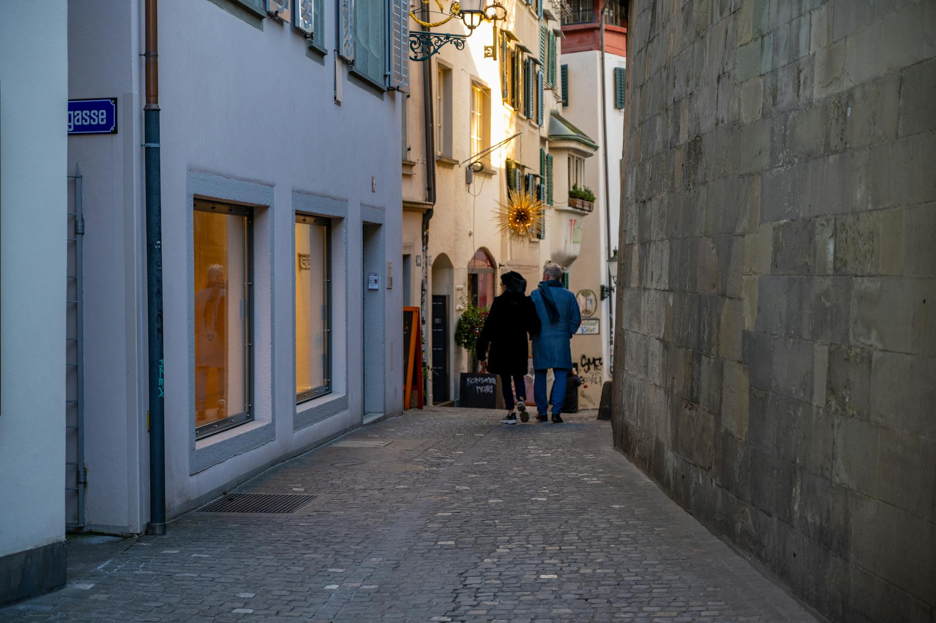 Zurich old-town street context for arrival and luggage planning.