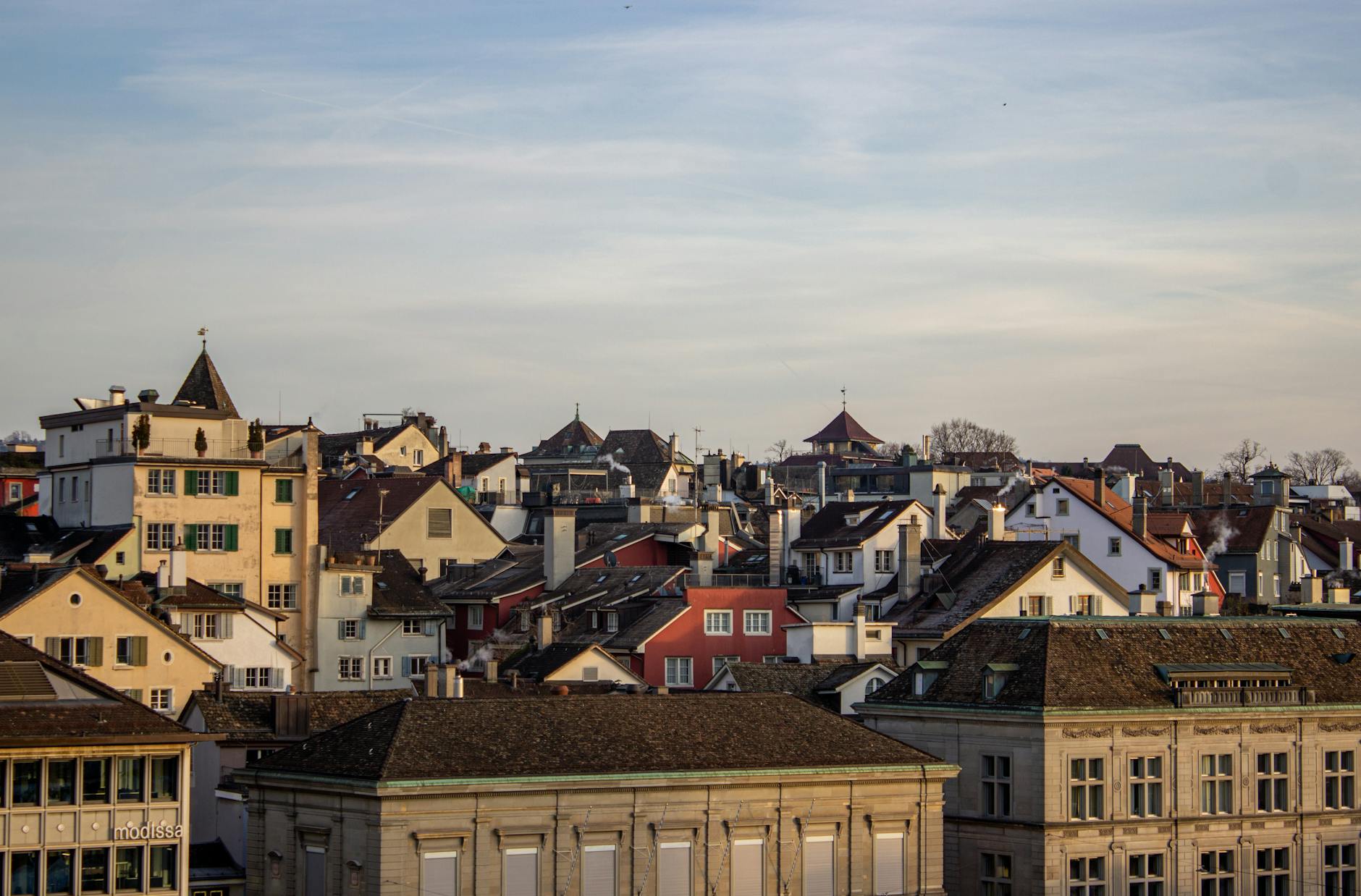 Zurich rooftops and central geography context for hotel-base planning.