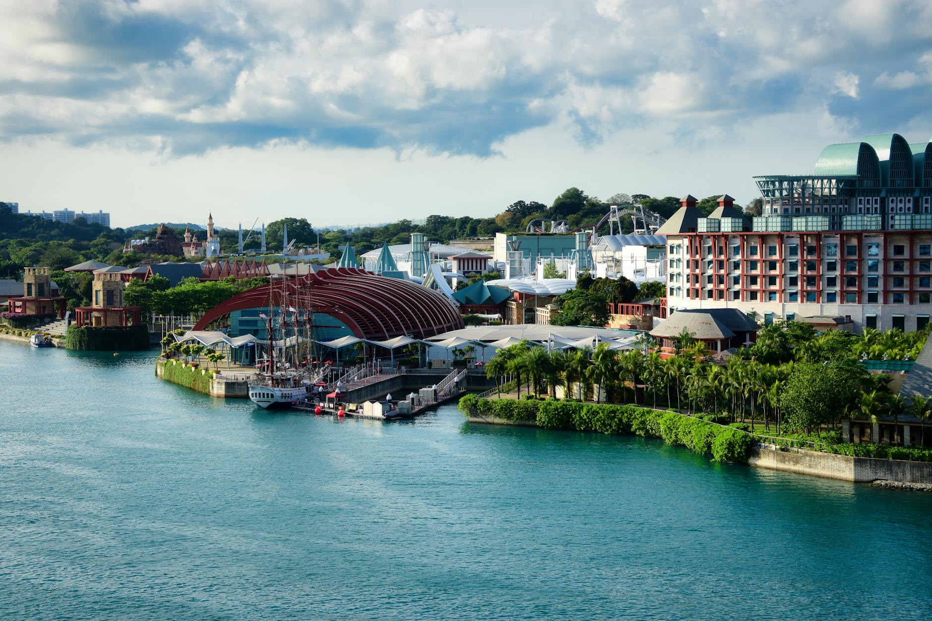 Aerial view of Sentosa and the HarbourFront edge.