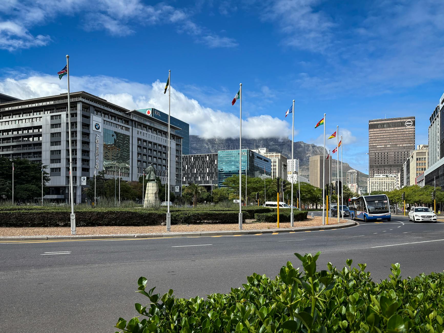 Cape Town city street with Table Mountain behind.