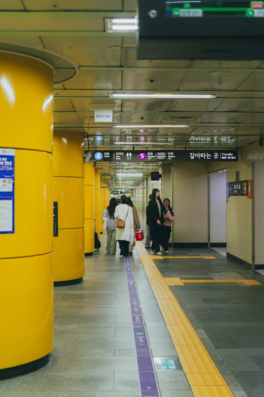 Commuters in a Seoul metro station.