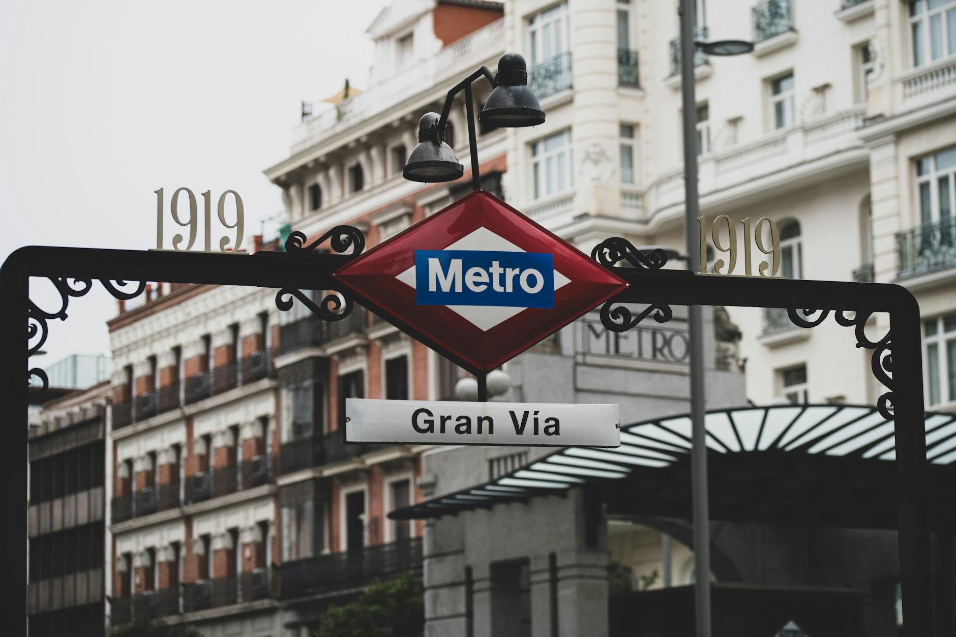 Gran Via metro entrance in Madrid.