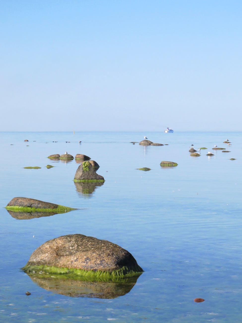 Baltic Sea view near Visby with a distant ship.