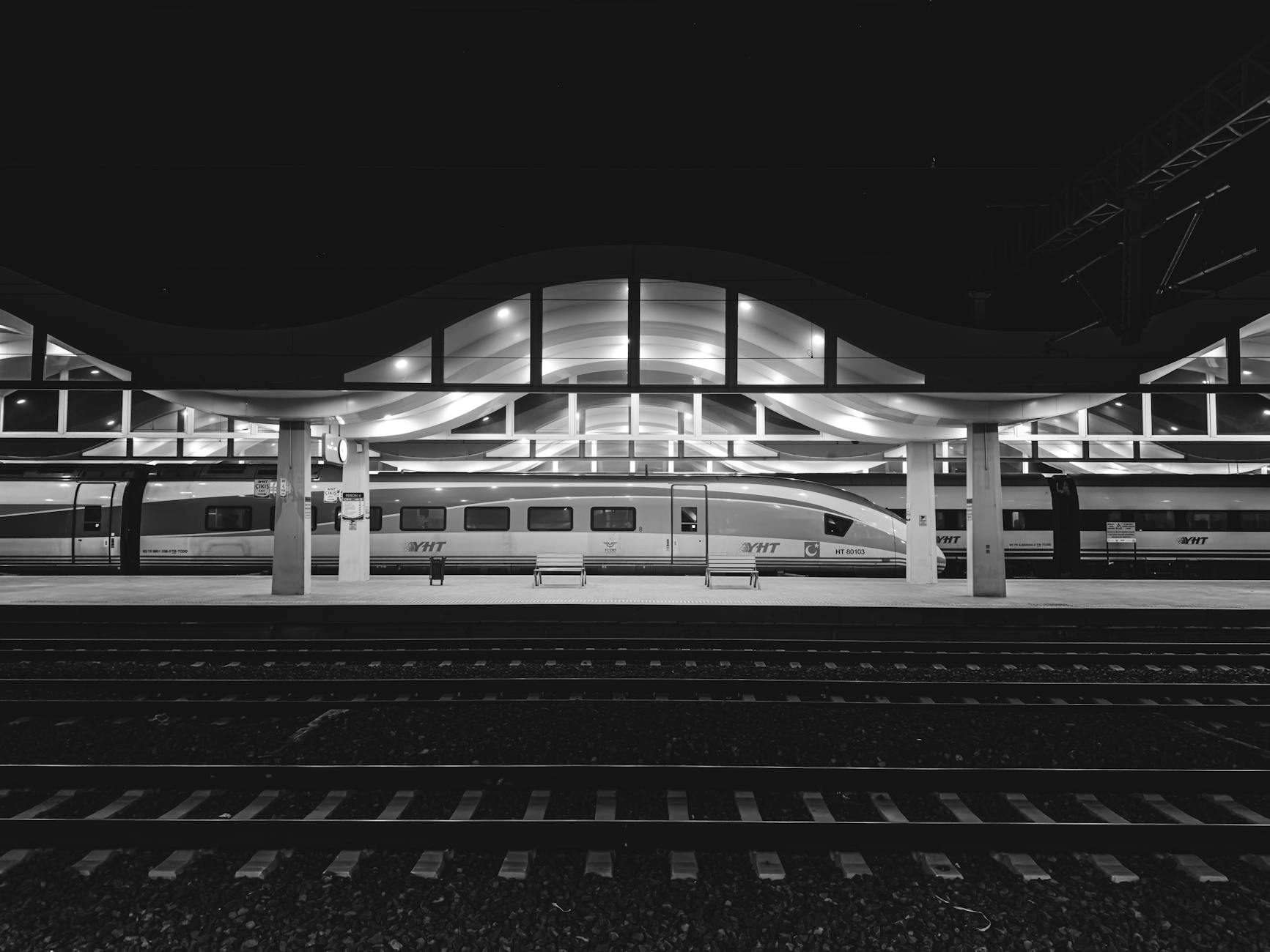 Rail platform in Turkey prepared for intercity travel.