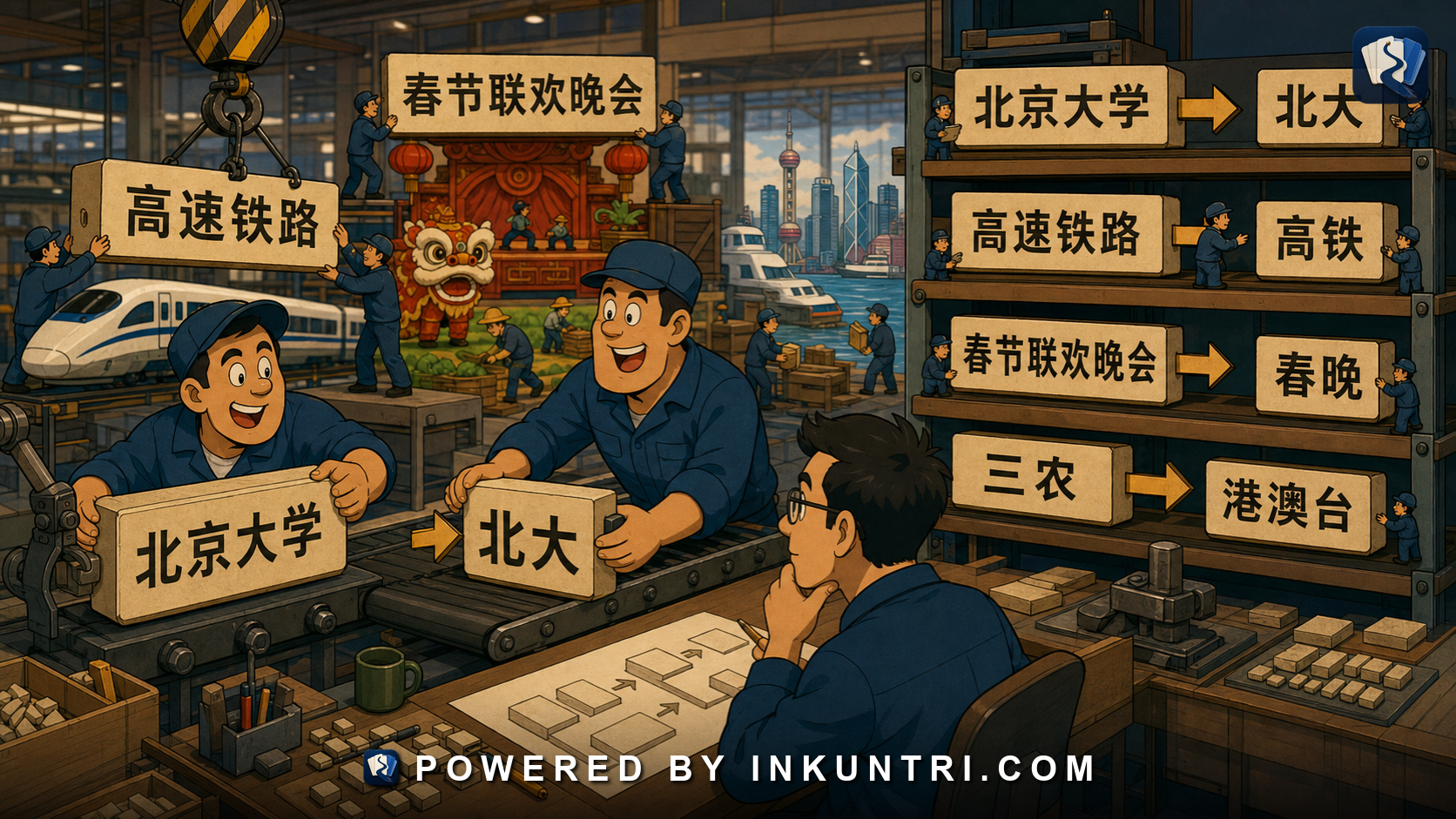 Illustration for How Chinese Abbreviations Use Characters as Building Blocks.