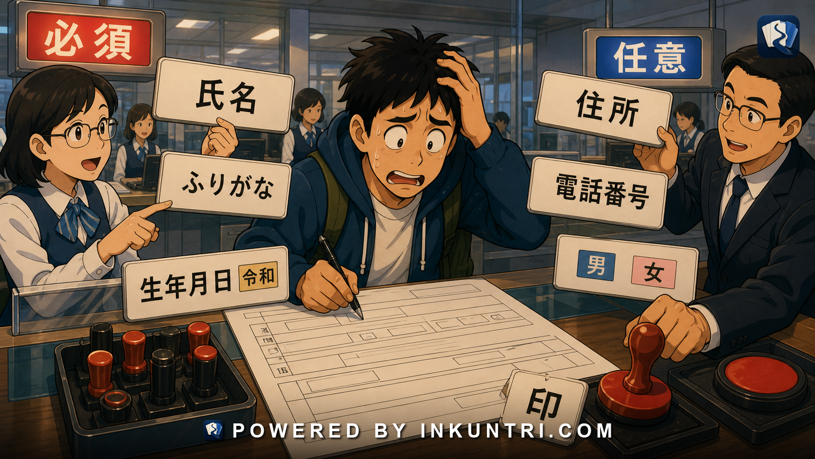 Illustration for Japanese Forms and Applications: Name Fields, Dates, Seals, and Furigana.