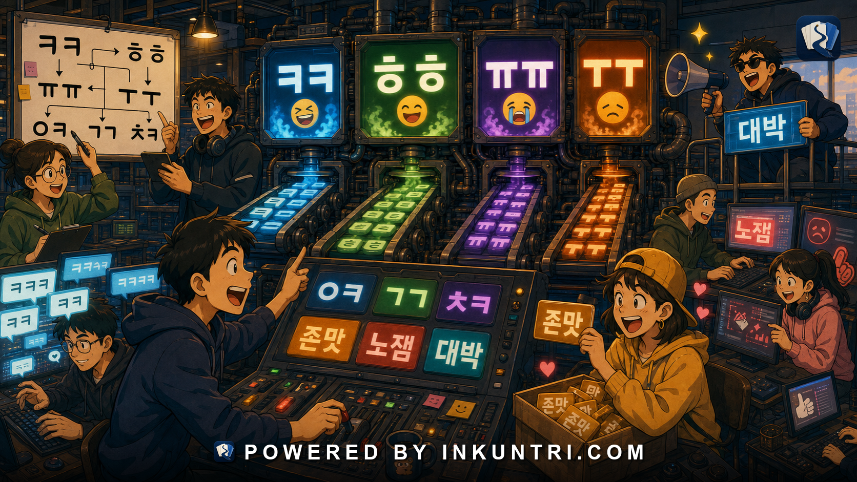 Illustration for Korean Internet Spelling: ㅋㅋ, ㅠㅠ, Abbreviations, and Persona.