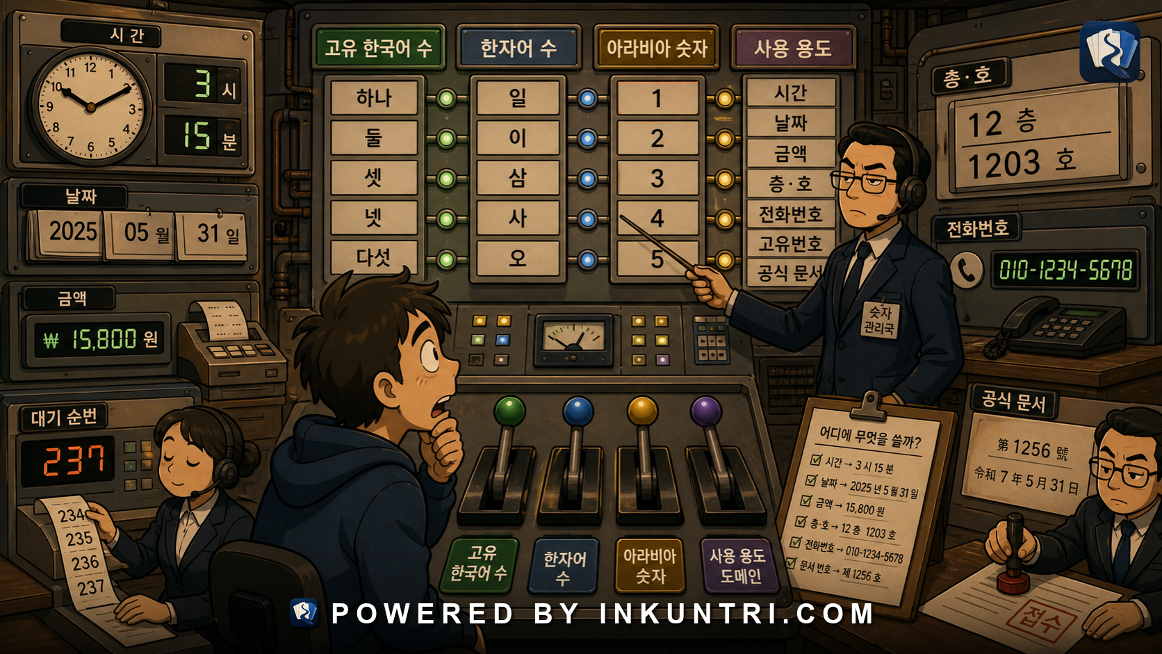 Illustration for Korean Numbers in Writing: Native, Sino-Korean, Arabic Digits, and Formal Use.