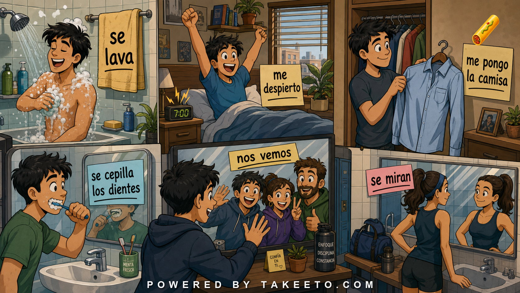 Comic Takeeto blog illustration for Se as Reflexive: When Subject and Object Meet, covering pronouns & syntax.